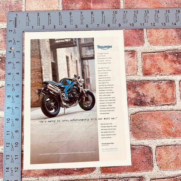 2005 Triumph Motorcycle Ad Madly In Love Unfortunately Y2K Speed Triple Print Ad - Picture 4 of 9